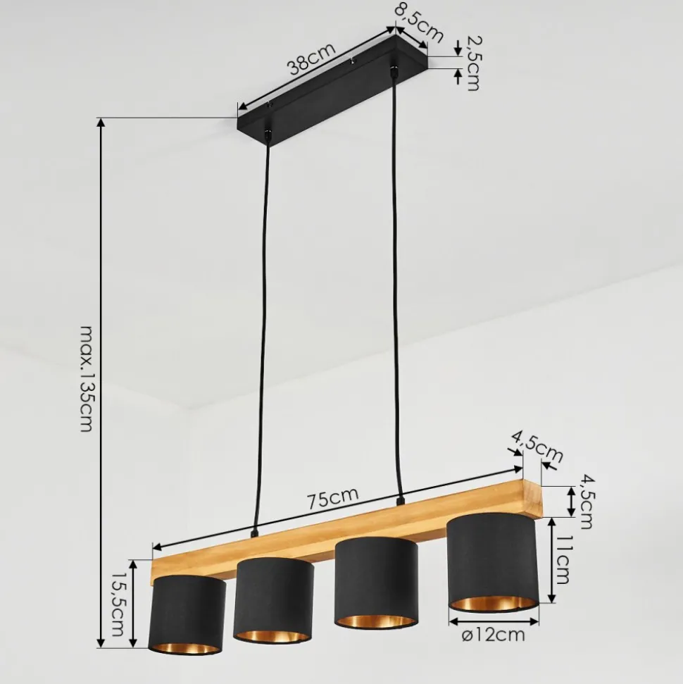Suspension Malimea Ecru, Noir, 4 Lumieres