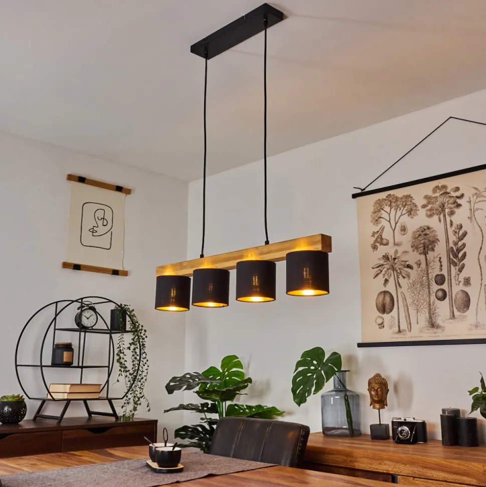 Suspension Malimea Ecru, Noir, 4 Lumieres