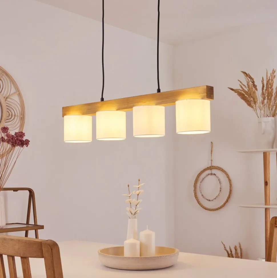 Suspension Malimea Ecru, Noir, 4 Lumieres
