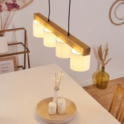 Suspension Malimea Ecru, Noir, 4 Lumieres