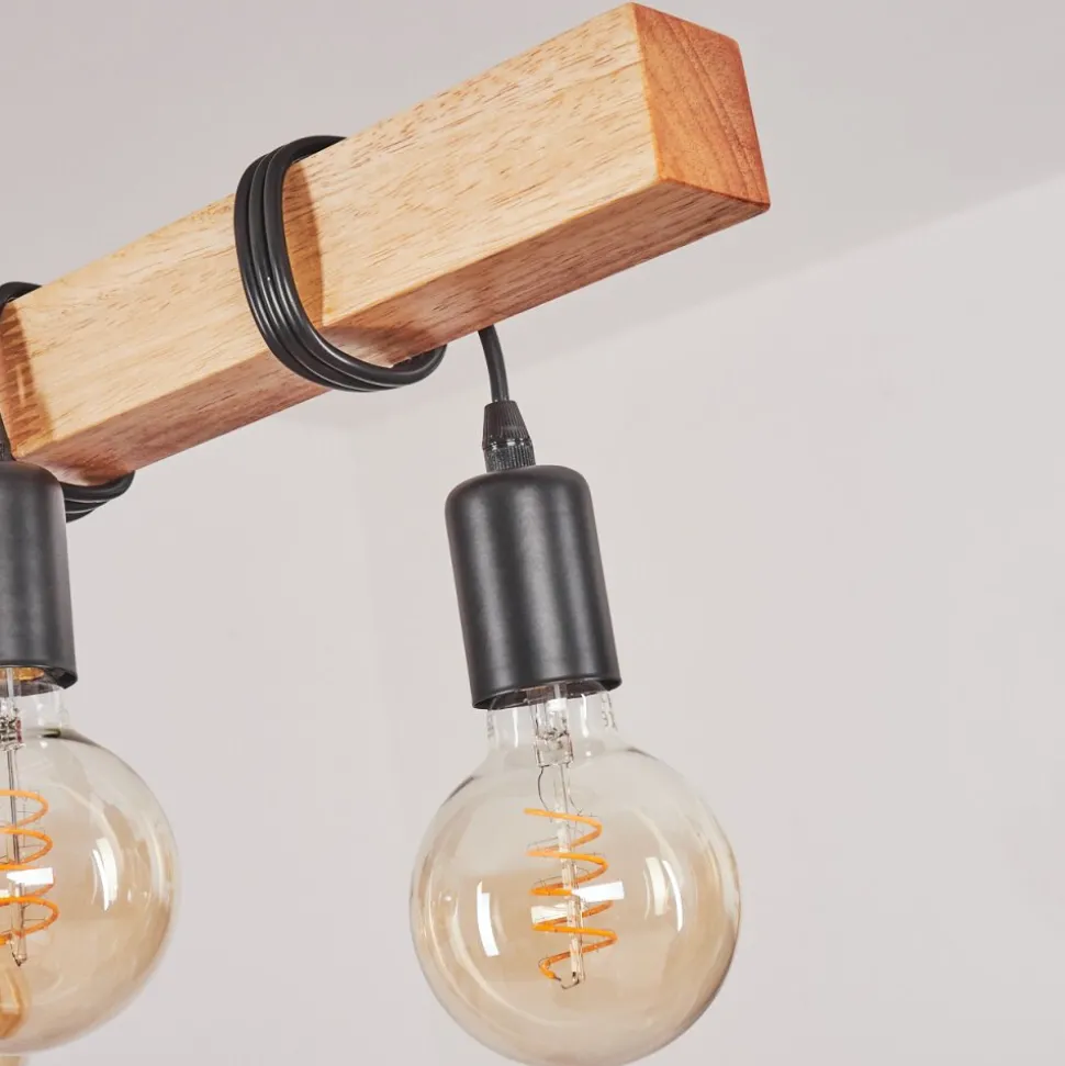 Suspension Mantigan Bois Clair, Noir, 6 Lumieres