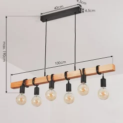 Suspension Mantigan Bois Clair, Noir, 6 Lumieres
