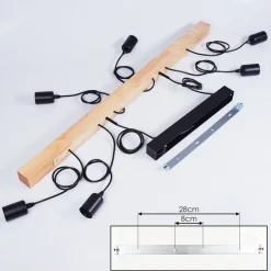 Suspension Mantigan Bois Clair, Noir, 6 Lumieres