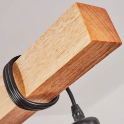 Suspension Mantigan Bois Clair, Noir, 6 Lumieres
