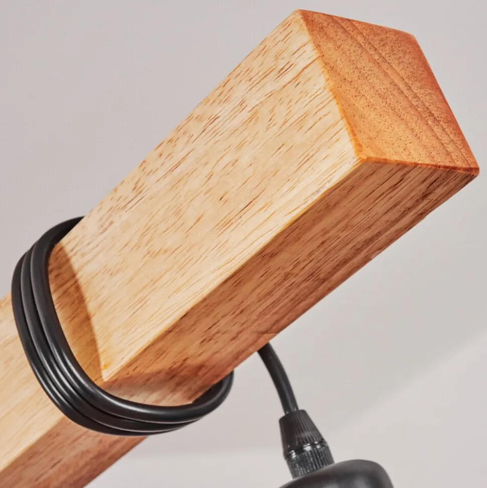 Suspension Mantigan Bois Clair, Noir, 6 Lumieres