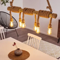 Suspension Menamini Anthracite, Brun, Bois Fonce, 6 Lumieres