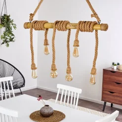 Suspension Menamini Anthracite, Brun, Bois Fonce, 6 Lumieres