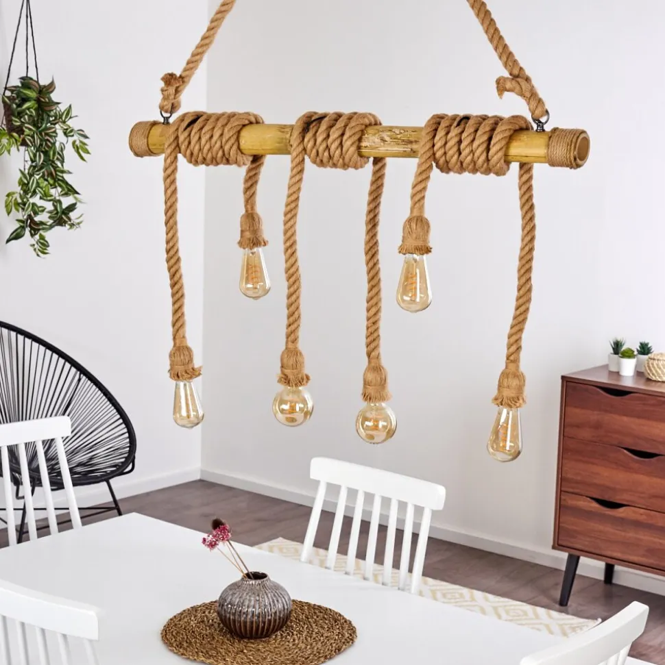 Suspension Menamini Anthracite, Brun, Bois Fonce, 6 Lumieres