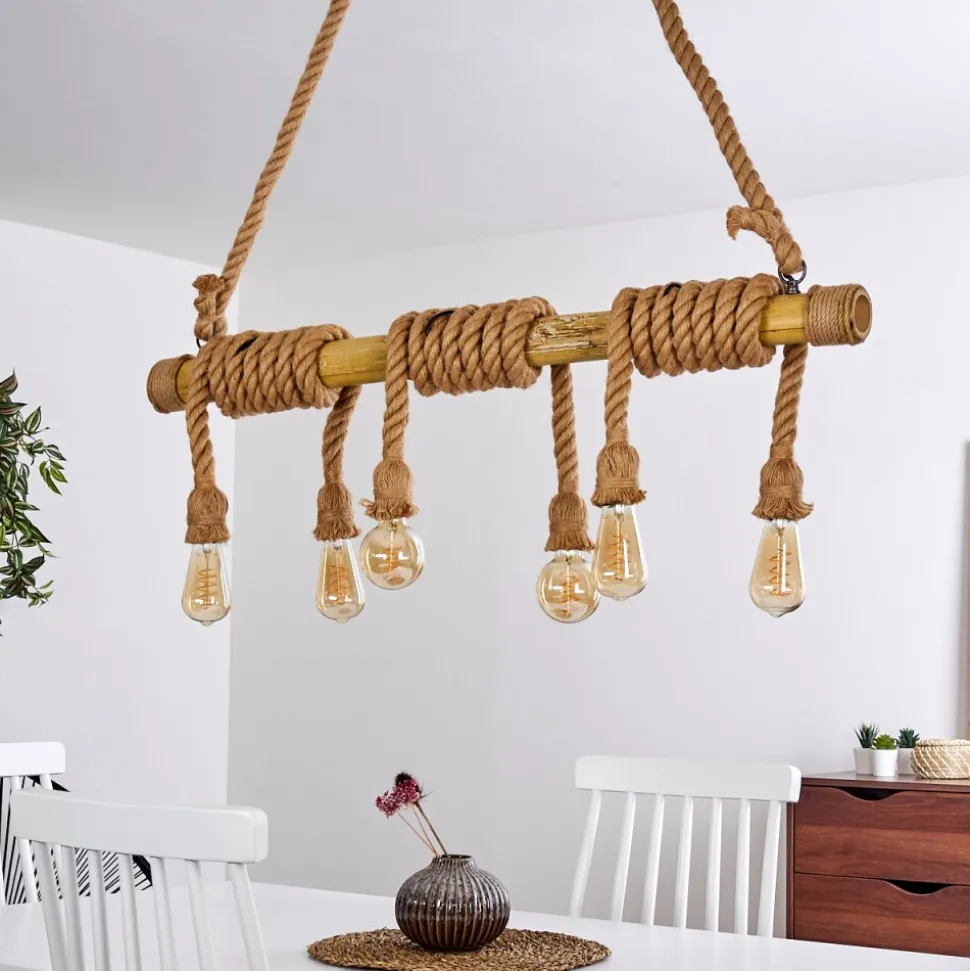 Suspension Menamini Anthracite, Brun, Bois Fonce, 6 Lumieres