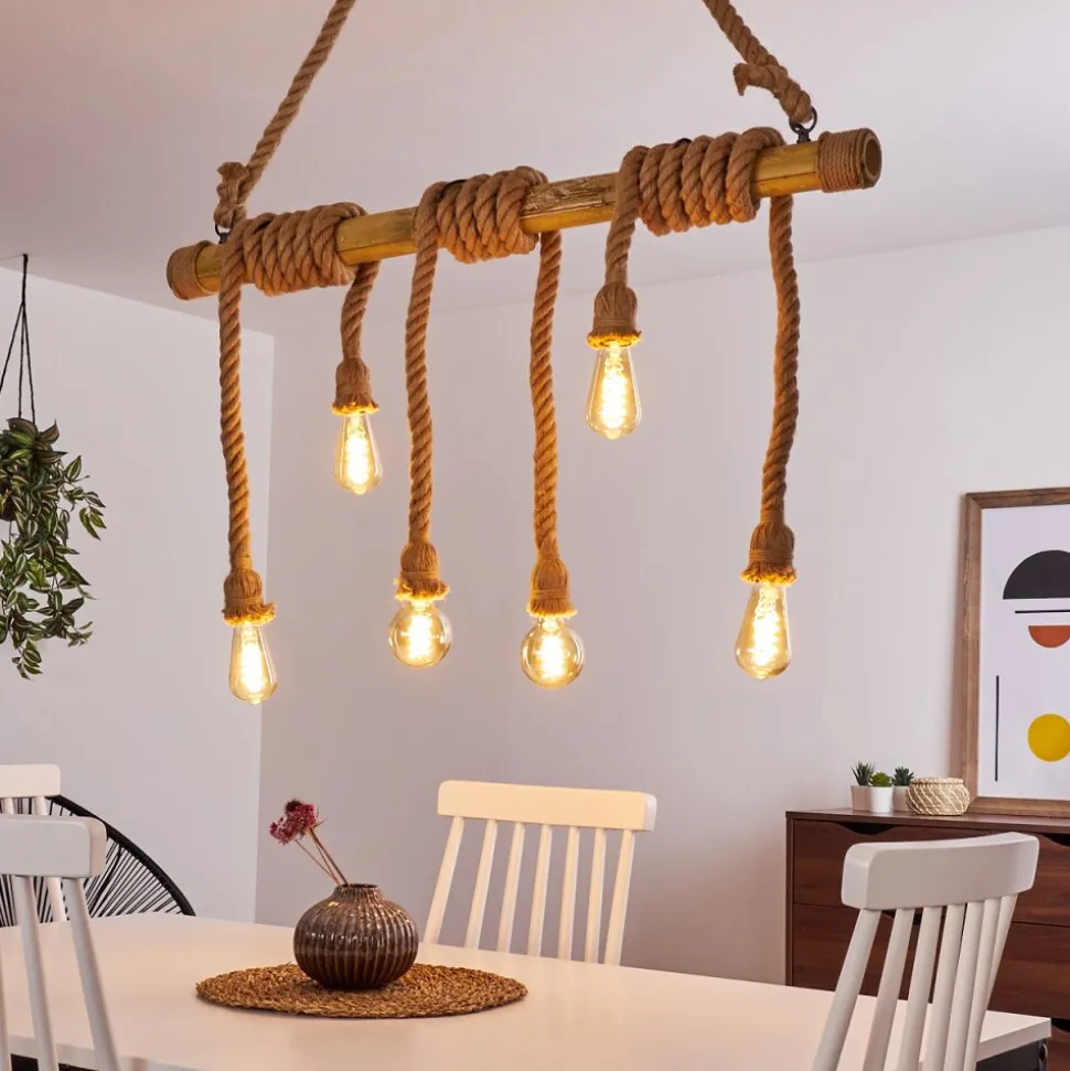 Suspension Menamini Anthracite, Brun, Bois Fonce, 6 Lumieres