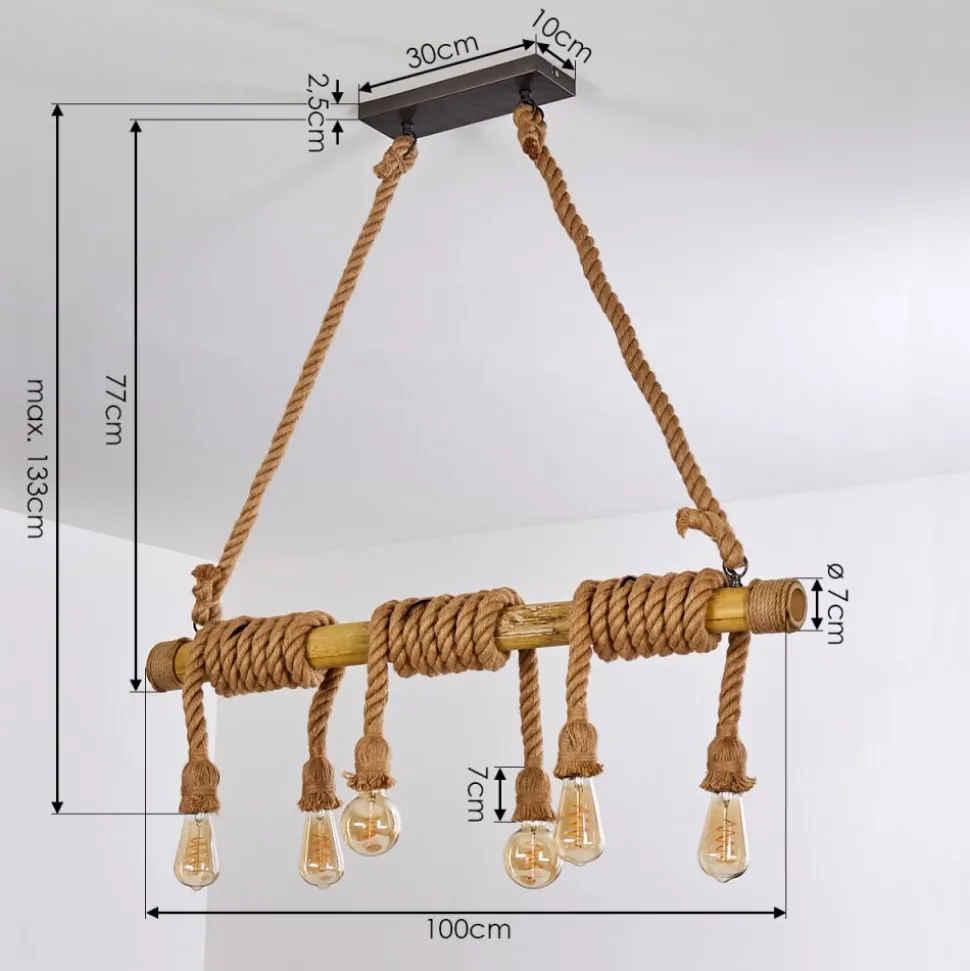 Suspension Menamini Anthracite, Brun, Bois Fonce, 6 Lumieres