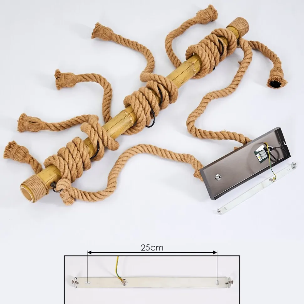Suspension Menamini Anthracite, Brun, Bois Fonce, 6 Lumieres