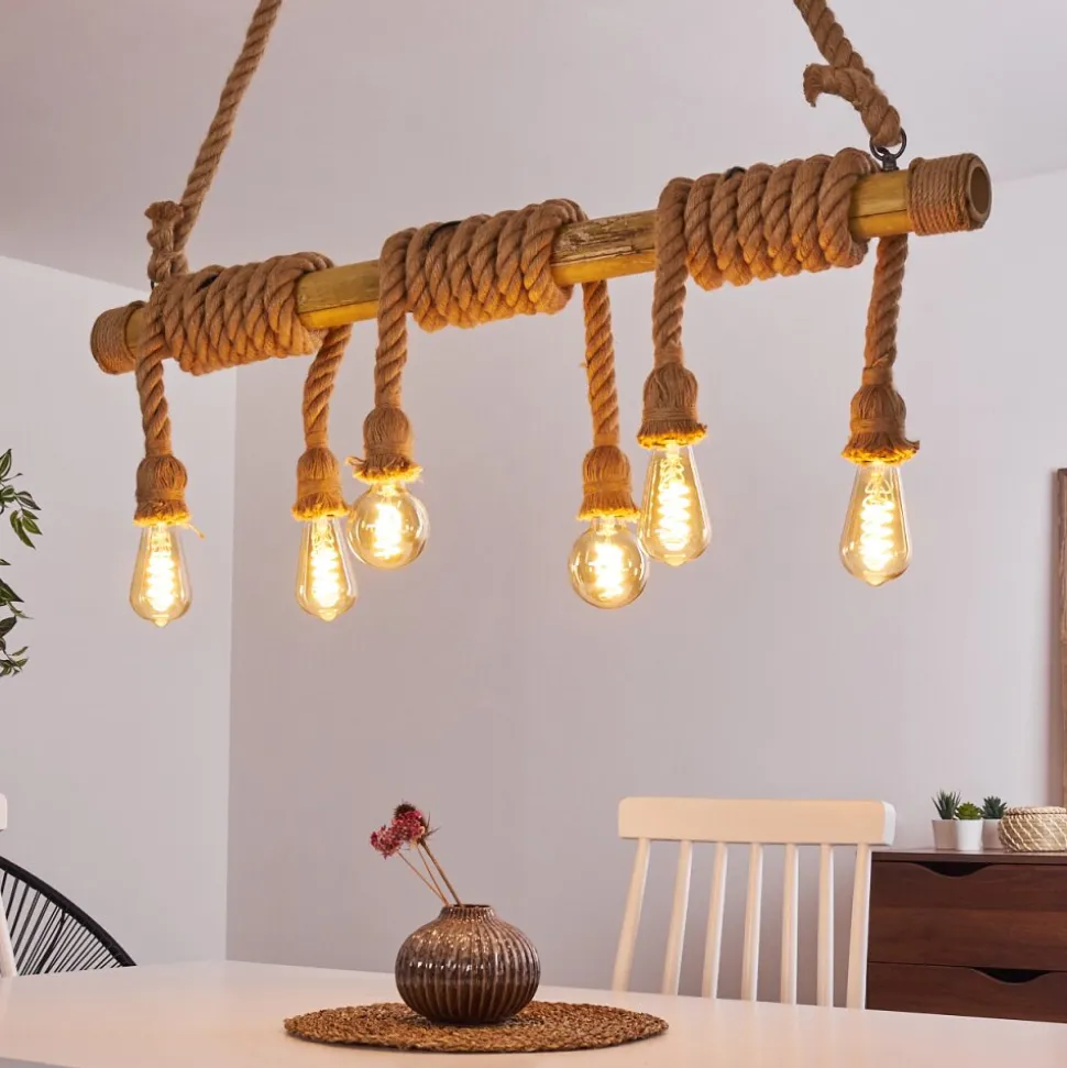 Suspension Menamini Anthracite, Brun, Bois Fonce, 6 Lumieres