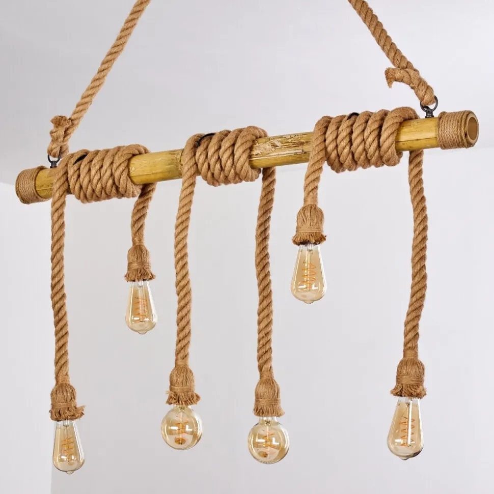 Suspension Menamini Anthracite, Brun, Bois Fonce, 6 Lumieres