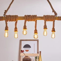 Suspension Menamini Anthracite, Brun, Bois Fonce, 6 Lumieres