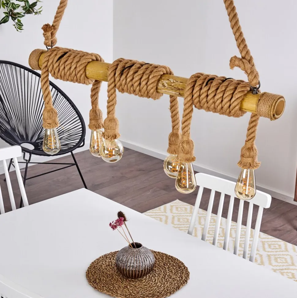 Suspension Menamini Anthracite, Brun, Bois Fonce, 6 Lumieres