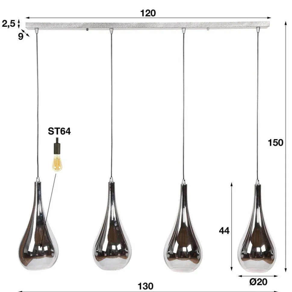 Suspension Missirola Argente, 4 Lumieres