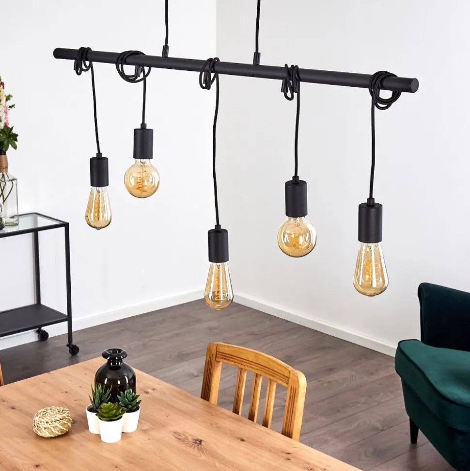 Suspension Monrovia Noir, 5 Lumieres