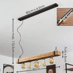 Suspension Montgomery Bois Clair, Noir, 5 Lumieres
