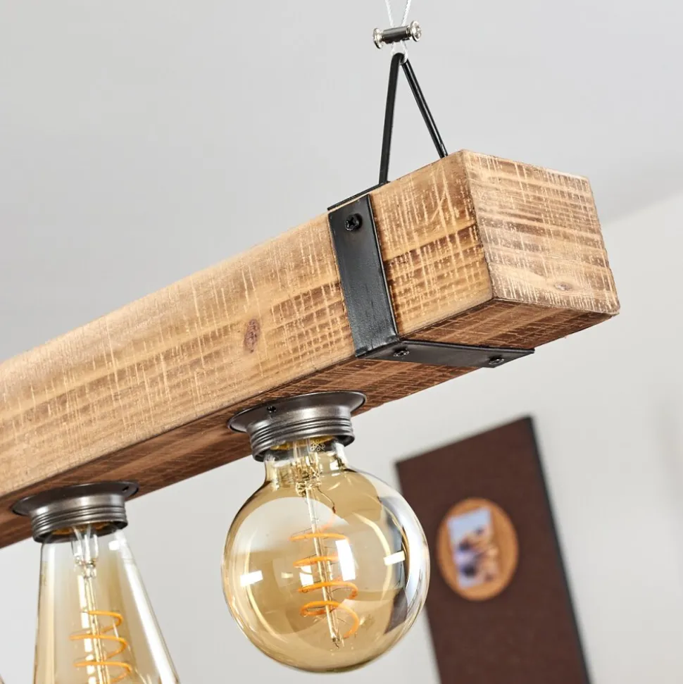 Suspension Montgomery Bois Clair, Noir, 5 Lumieres