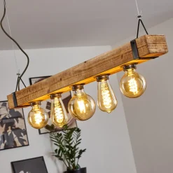 Suspension Montgomery Bois Clair, Noir, 5 Lumieres