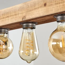 Suspension Montgomery Bois Clair, Noir, 5 Lumieres