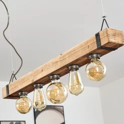 Suspension Montgomery Bois Clair, Noir, 5 Lumieres