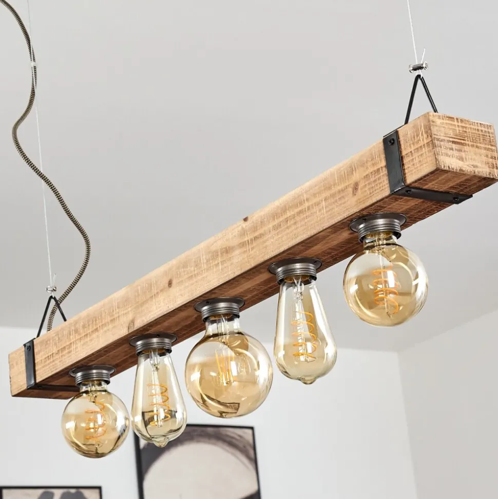 Suspension Montgomery Bois Clair, Noir, 5 Lumieres