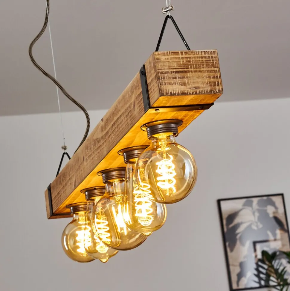 Suspension Montgomery Bois Clair, Noir, 5 Lumieres