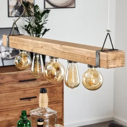 Suspension Montgomery Bois Clair, Noir, 5 Lumieres