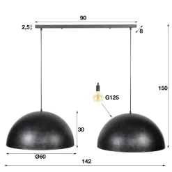 Suspension Nottoria Noir, 2 Lumieres