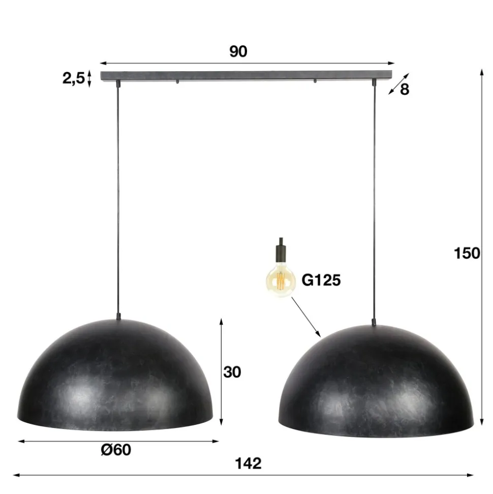 Suspension Nottoria Noir, 2 Lumieres