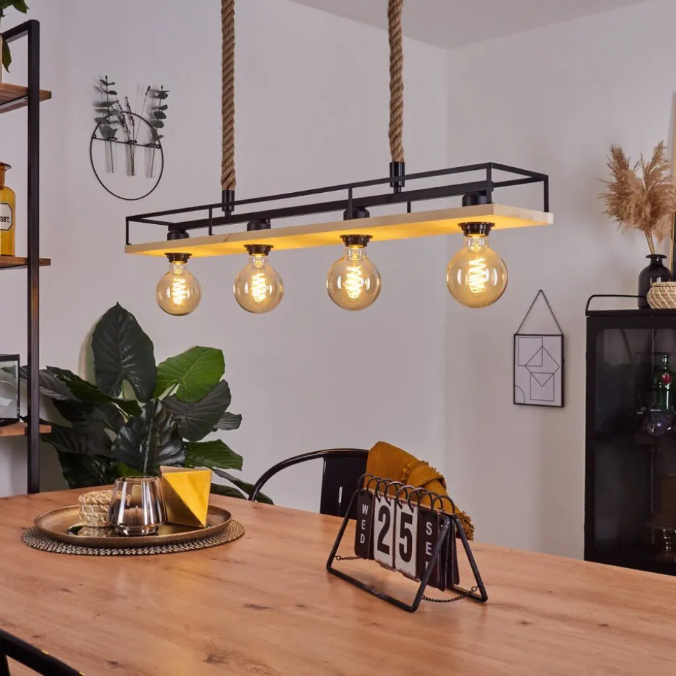 Suspension Nubani Ecru, Noir, 4 Lumieres