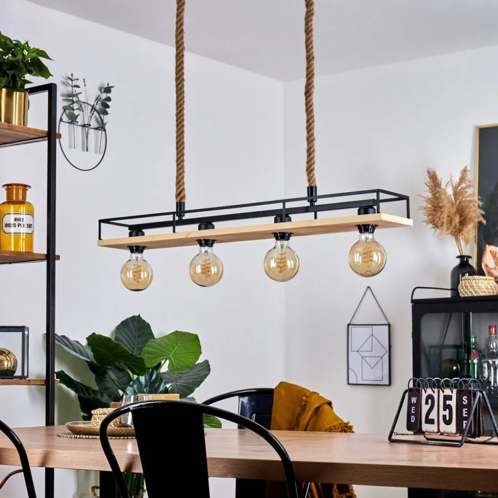Suspension Nubani Ecru, Noir, 4 Lumieres