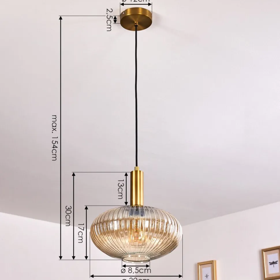 Suspension Paeni Or, Laiton, Noir, 1 Lumiere