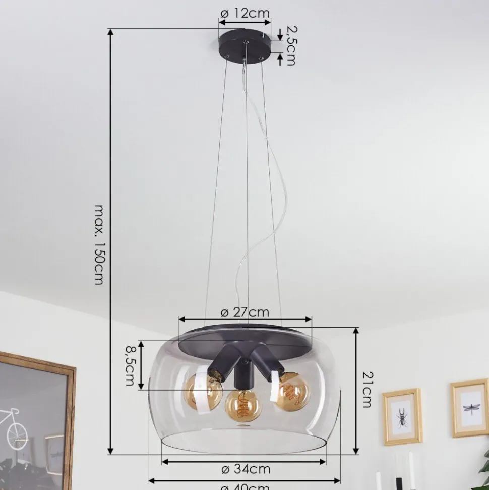 Suspension Palibatz Noir, 3 Lumieres