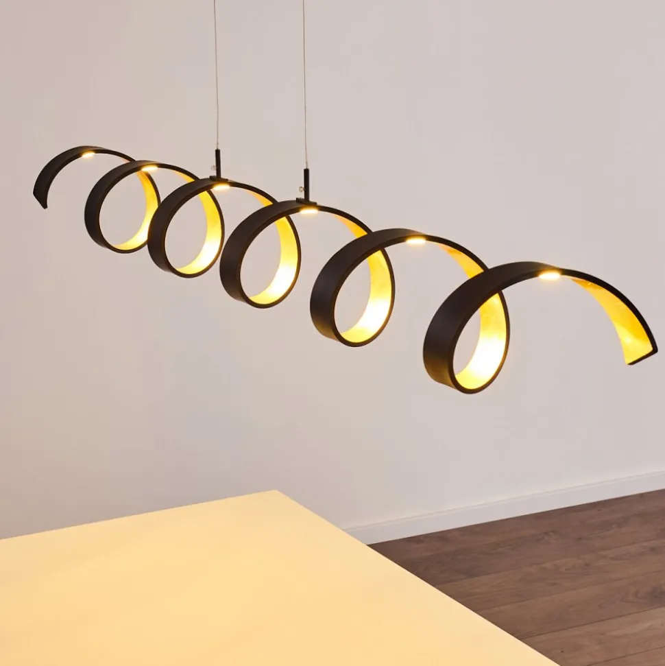 Suspension Rezat Led Noir Dore, 6 Lumieres