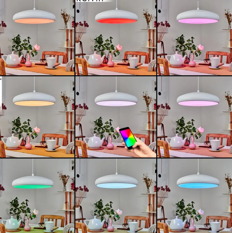 Suspension Rhone Led Blanc, 1 Lumiere, Changeur De Couleurs