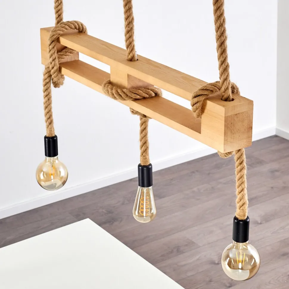 Suspension Riekje Brun, Bois Clair, Noir, 3 Lumieres