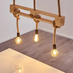 Suspension Riekje Brun, Bois Clair, Noir, 3 Lumieres