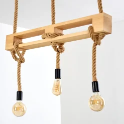 Suspension Riekje Brun, Bois Clair, Noir, 3 Lumieres