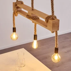 Suspension Riekje Brun, Bois Clair, Noir, 3 Lumieres