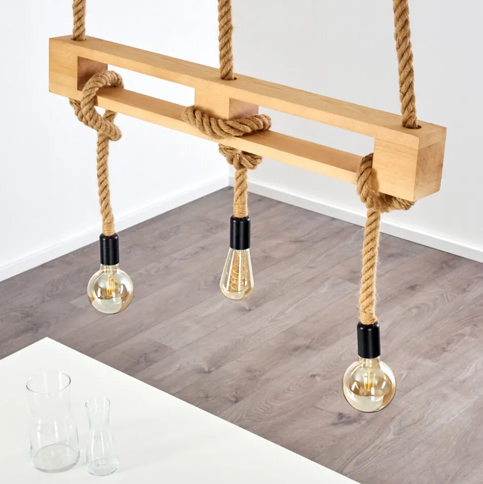 Suspension Riekje Brun, Bois Clair, Noir, 3 Lumieres