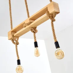 Suspension Riekje Brun, Bois Clair, Noir, 3 Lumieres
