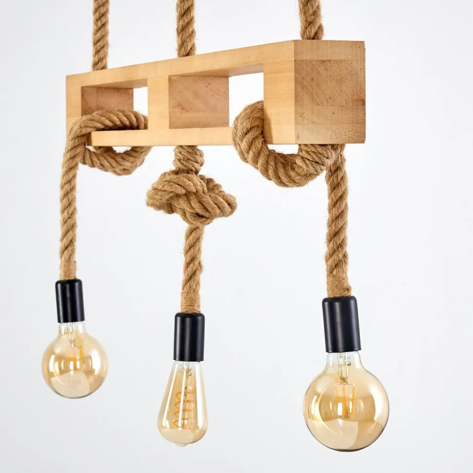 Suspension Riekje Brun, Bois Clair, Noir, 3 Lumieres