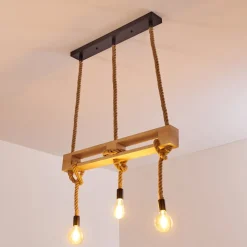 Suspension Riekje Brun, Bois Clair, Noir, 3 Lumieres