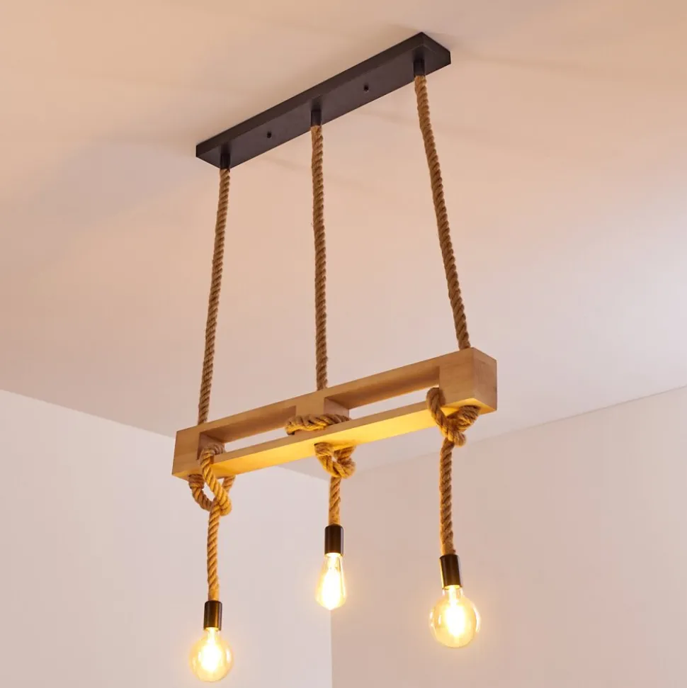 Suspension Riekje Brun, Bois Clair, Noir, 3 Lumieres