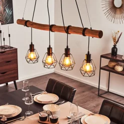 Suspension Seegaard Bois Clair, Noir, 4 Lumieres