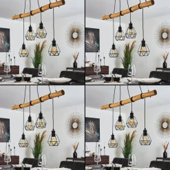 Suspension Seegaard Bois Clair, Noir, 4 Lumieres