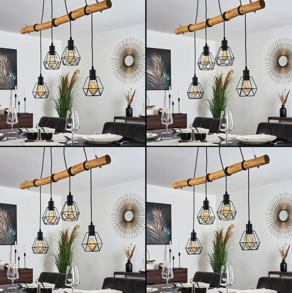 Suspension Seegaard Bois Clair, Noir, 4 Lumieres